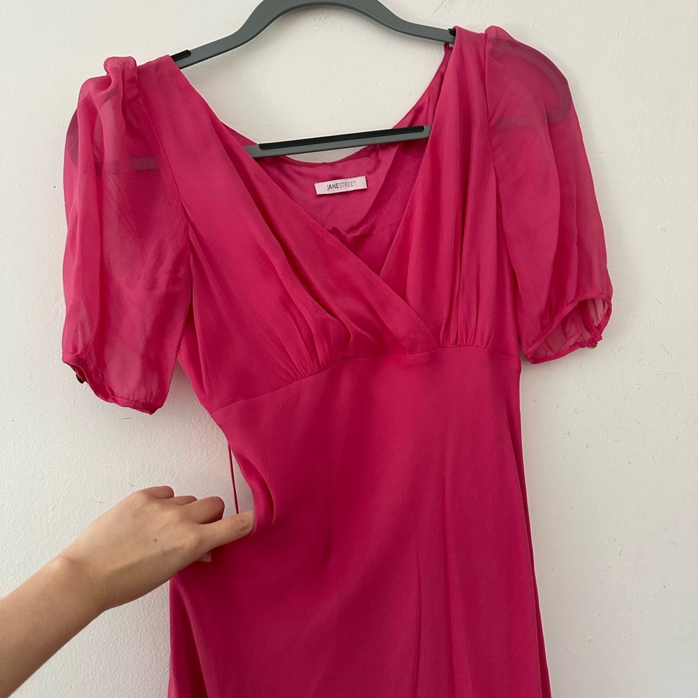 Silk pink milkmaid midi dress